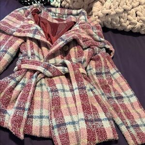 Jou Jou Plaid Trench Coat - Pink and Blue